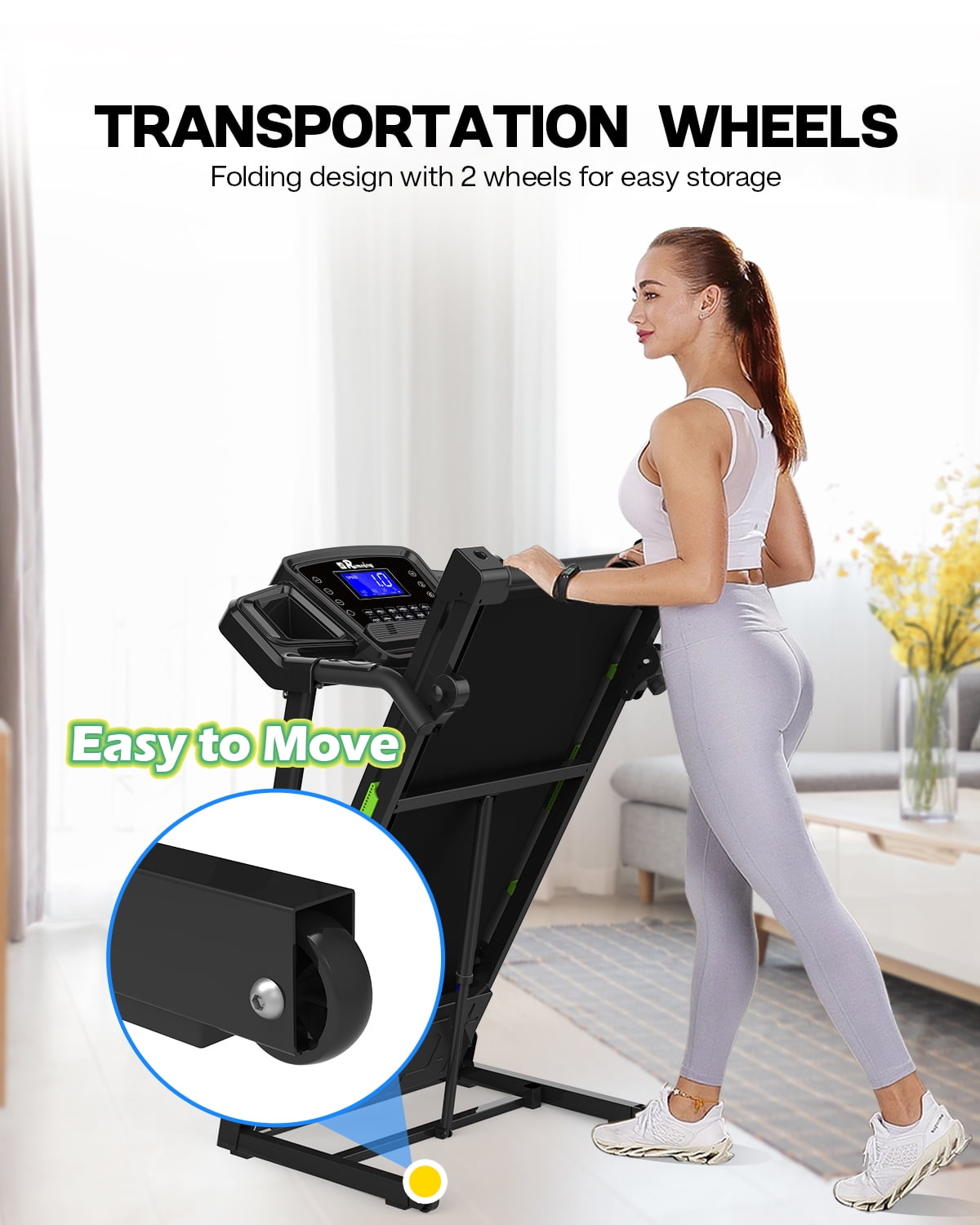 FYC Folding Treadmill for Home with Incline / Bluetooth, 3.5HP 330lb Weight Capacity Portable Electric Treadmill for Home Gym Exercise Running Walking Easy Assembly Green