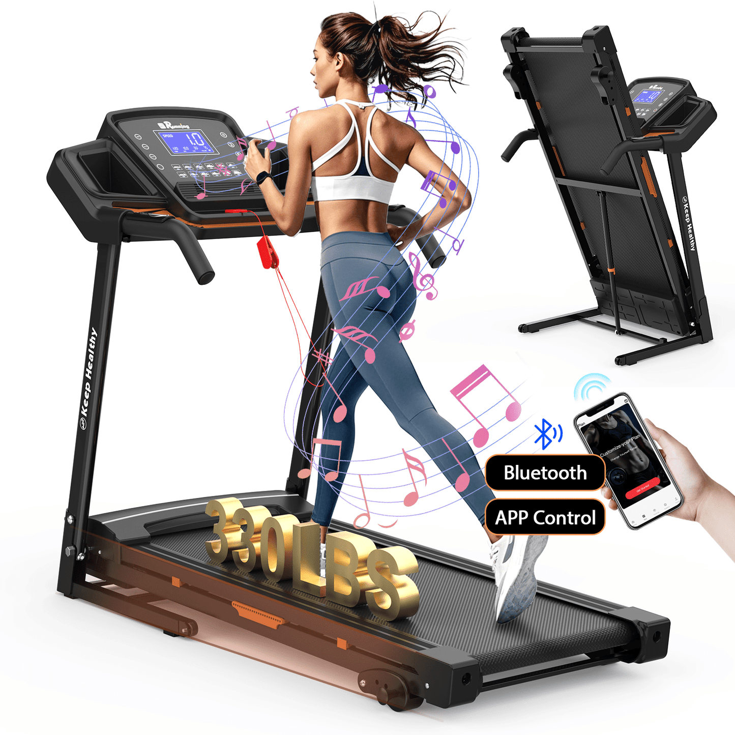 FYC Folding Treadmill for Home with Incline / Bluetooth, 3.5HP 330lb Weight Capacity Portable Electric Treadmill for Home Gym Exercise Running Walking Easy Assembly Green