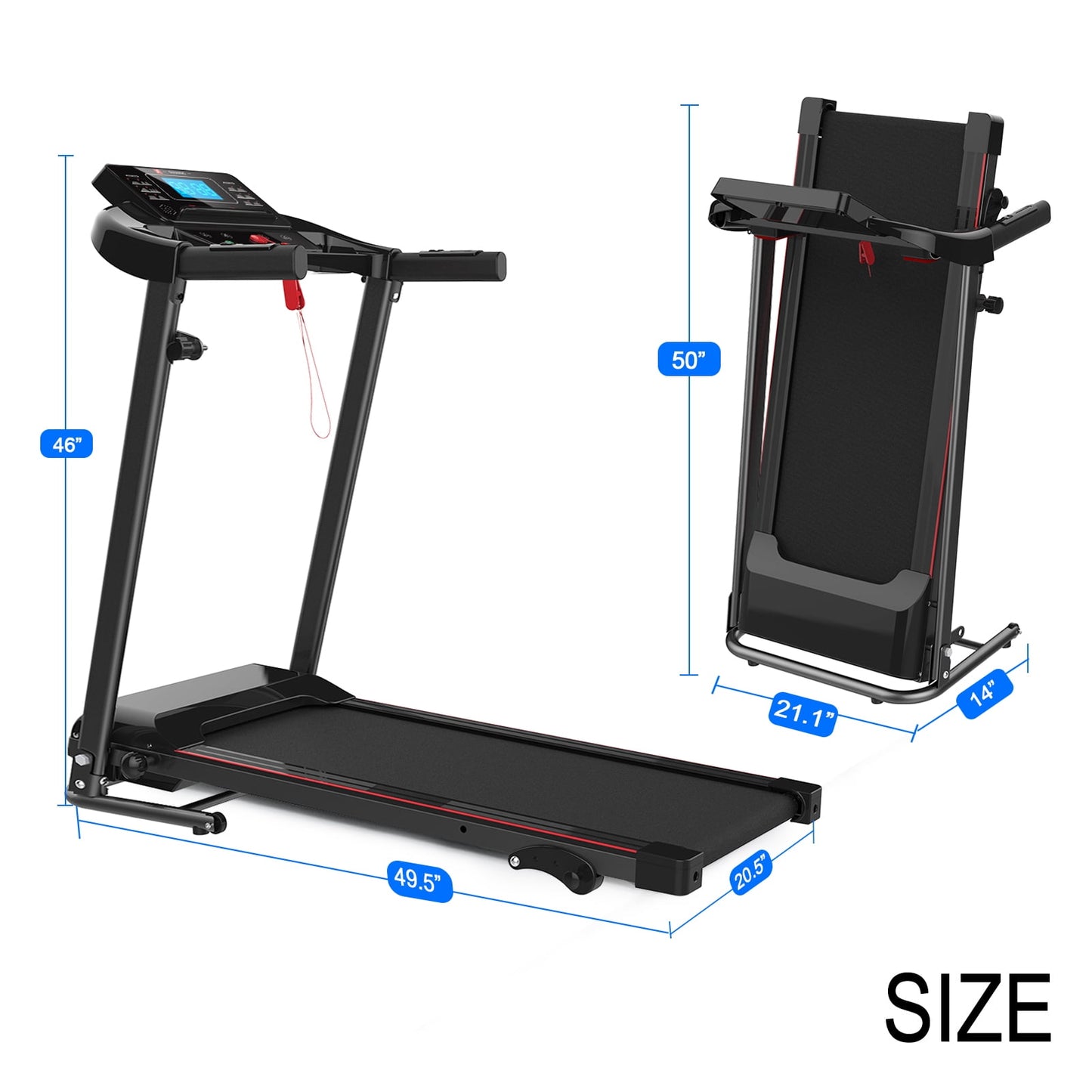 FYC Folding Treadmills with Incline, Foldable Portable Treadmills for Home Small Compact Mini Treadmill 300 LBS Capacity with 12 HIIT Modes LED Display Walking Pad Treadmill with Large Running Area