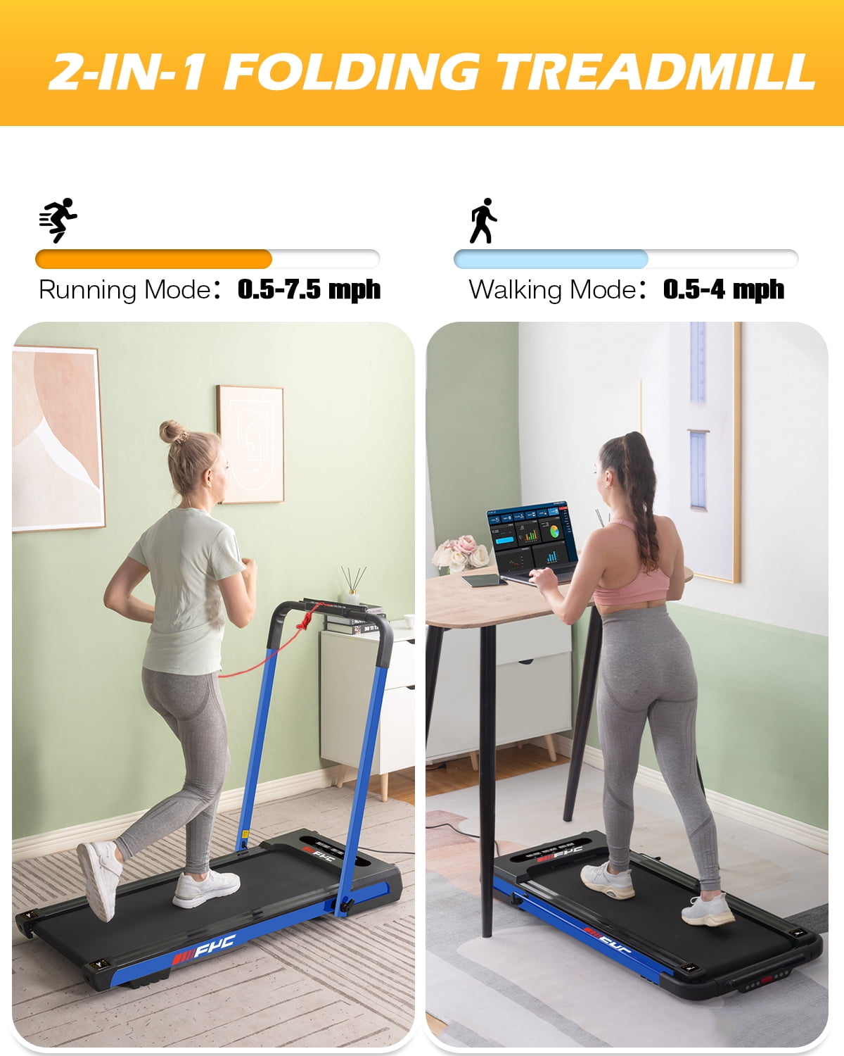 FYC Walking Pad with Incline - 4 in 1 Under Desk Treadmill for Home Portable Lightweight Compact Running Machine Walking Jogging for Home Office