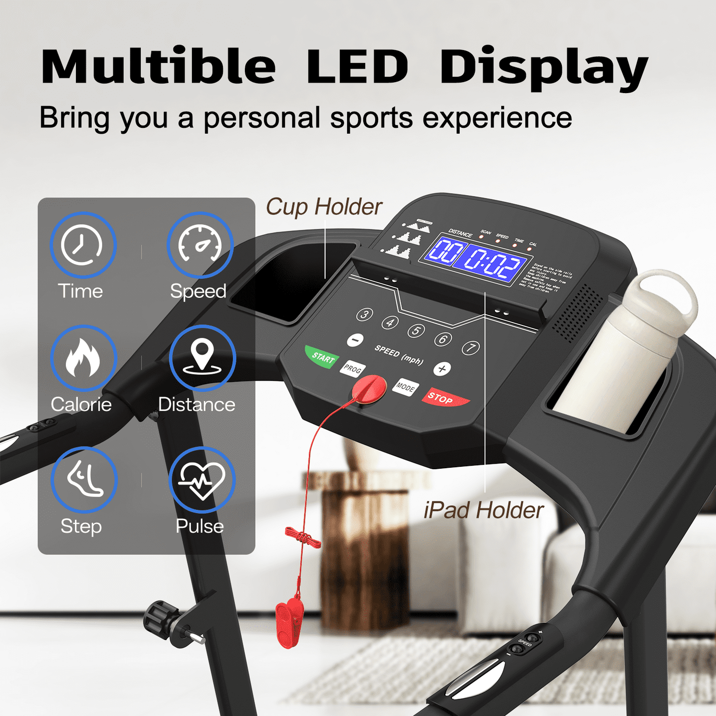 FYC Foldable Electric Treadmill for Home, 2.5HP Quiet 7.5 MPH with Heart Rate Sensor and LCD Display