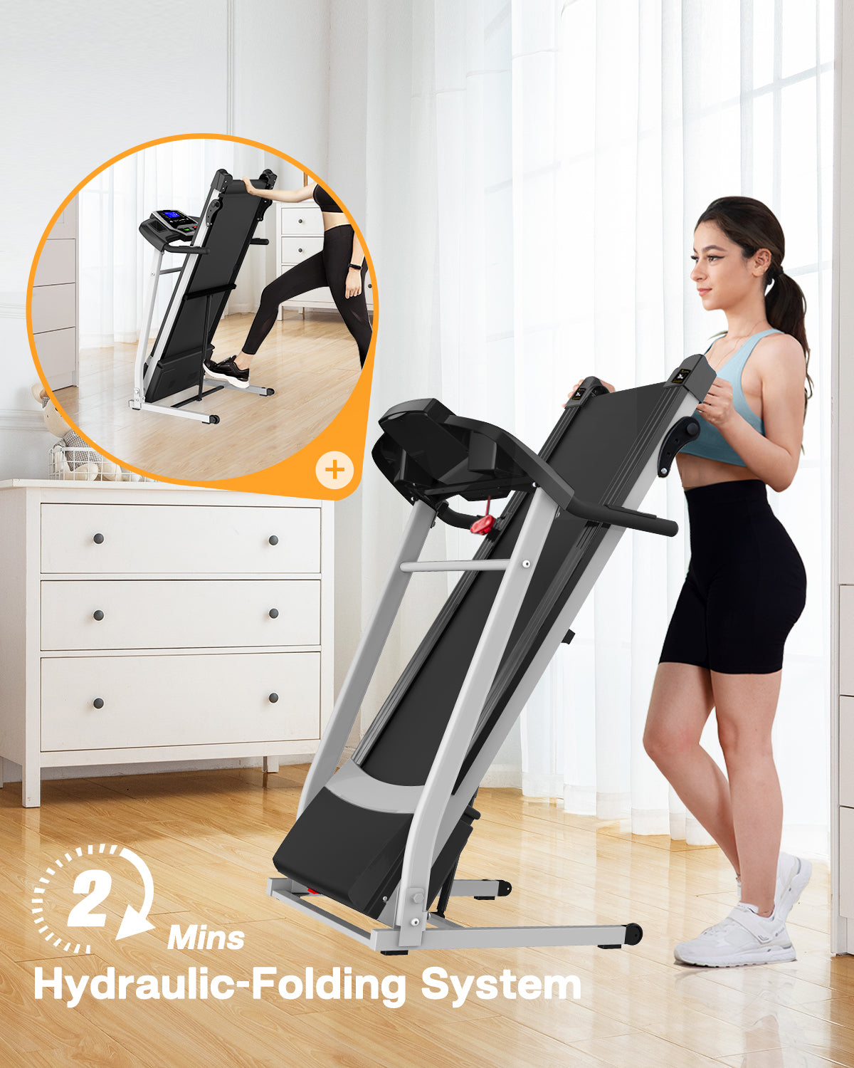 FYC Folding Treadmill with Incline - 330 LBS Weight 3.5HP Foldable Electric Machine with Bluetooth (JK370A)