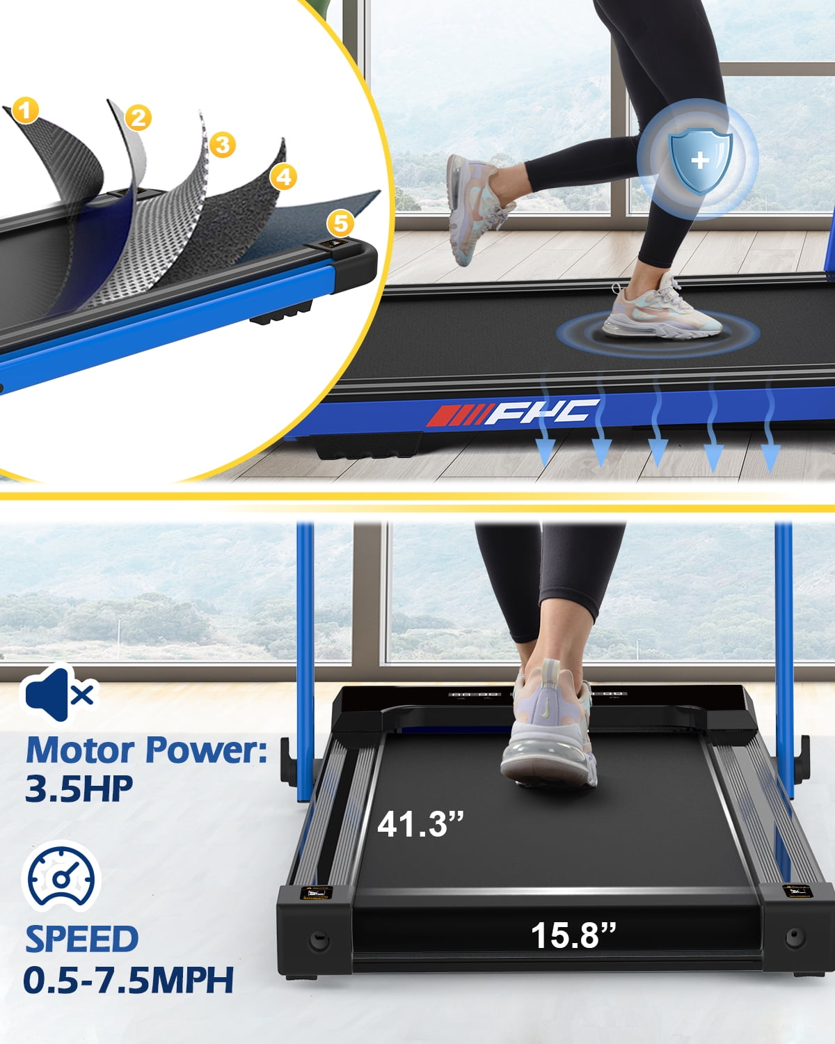 FYC Walking Pad with Incline - 4 in 1 Under Desk Treadmill for Home Portable Lightweight Compact Running Machine Walking Jogging for Home Office