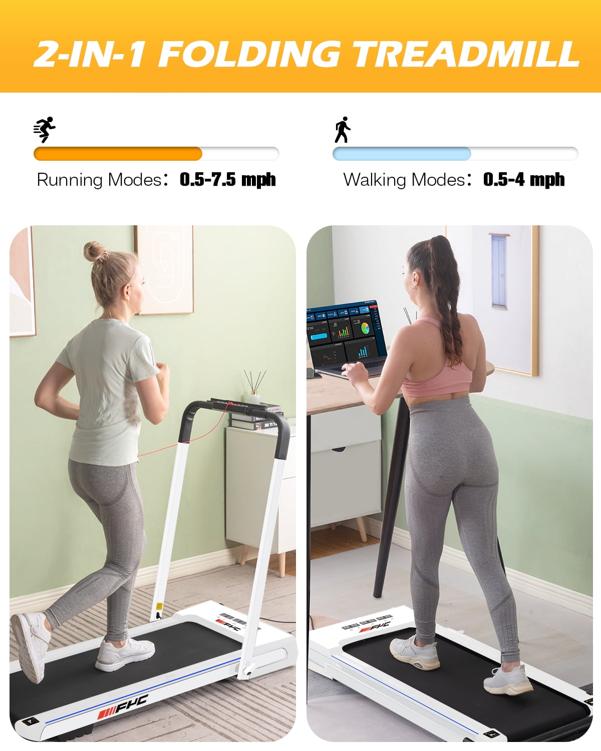 FYC Walking Pad with Incline - 4 in 1 Under Desk Treadmill for Home Portable Lightweight Compact Running Machine Walking Jogging for Home Office