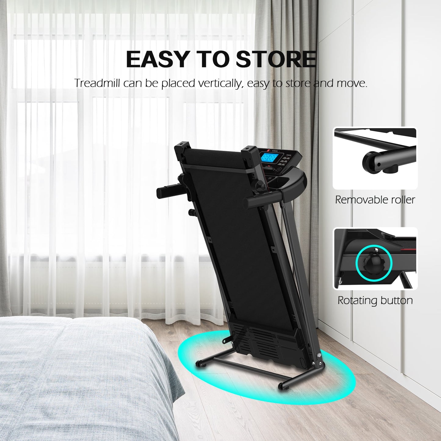 FYC Folding Treadmills with Incline, Foldable Portable Treadmills for Home Small Compact Mini Treadmill 300 LBS Capacity with 12 HIIT Modes LED Display Walking Pad Treadmill with Large Running Area