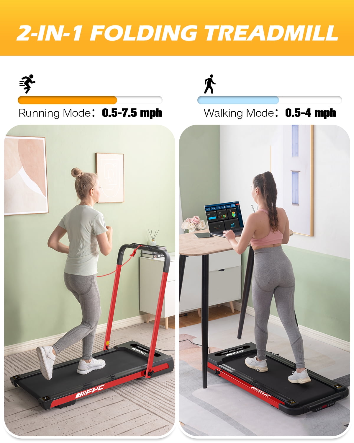 FYC Walking Pad with Incline - 4 in 1 Under Desk Treadmill for Home Portable Lightweight Compact Running Machine Walking Jogging for Home Office