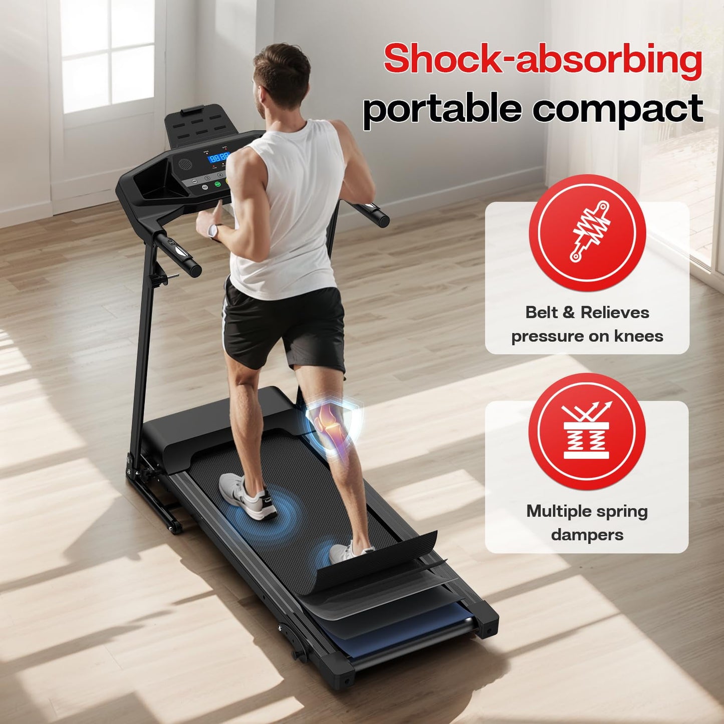 FYC Folding Treadmills with Incline, Foldable Portable Treadmills for Home Small Compact Mini Treadmill 300 LBS Capacity with 12 HIIT Modes LED Display Walking Pad Treadmill with Large Running Area