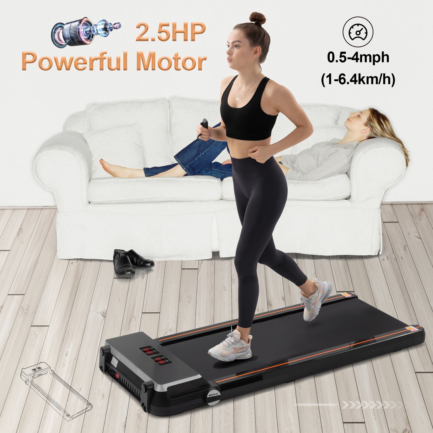 Cinta de correr para debajo del escritorio FYC Cinta de correr delgada de 2,5 HP con aplicación/Bluetooth (JK30F-9)