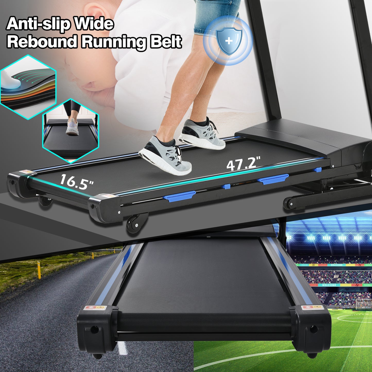 FYC Folding Treadmill with Auto Incline - 3.5HP 330LBS Weight Capacity Foldable E with Bluetooth (JK8801F)