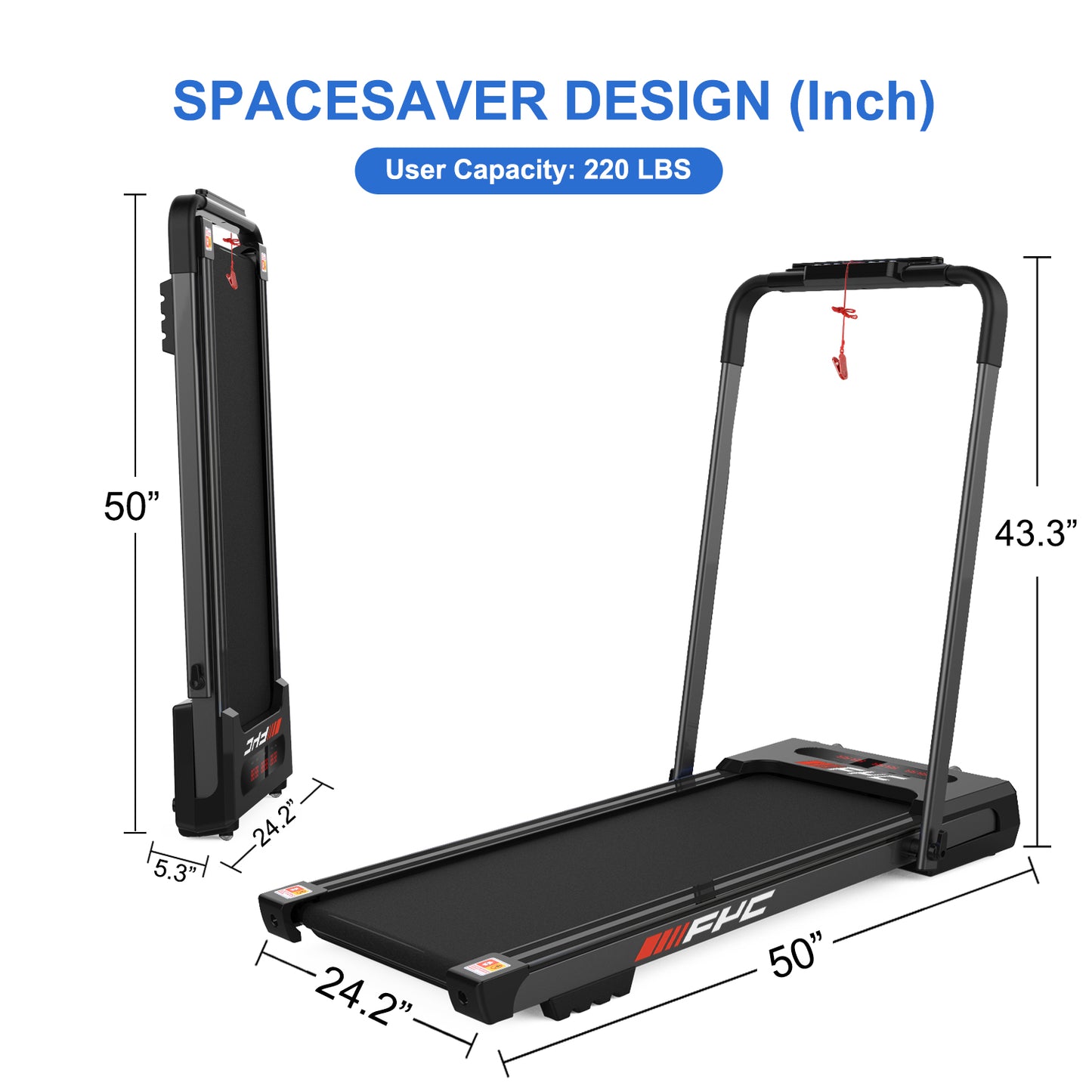 FYC 2 in 1 Under Desk Treadmill - 2.5 HP Folding Treadmill for Home (JK31-8-Black)