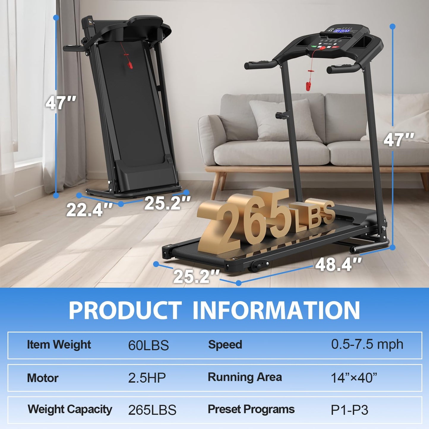 FYC Foldable Treadmill for Home, Electric Folding Treadmill with 300 lb Capacity, APP Control, Compact Design