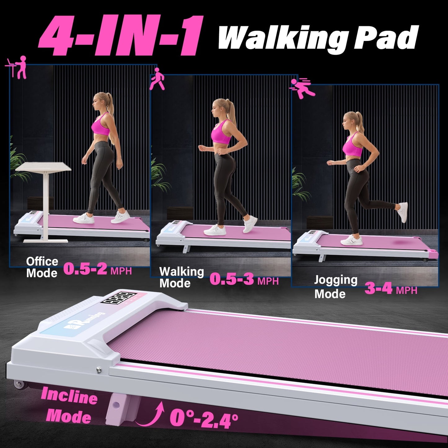 FYC Walking Pad with Incline - 4 in 1 Under Desk Treadmill for Home Portable Lightweight Compact Running Machine Walking Jogging for Home Office