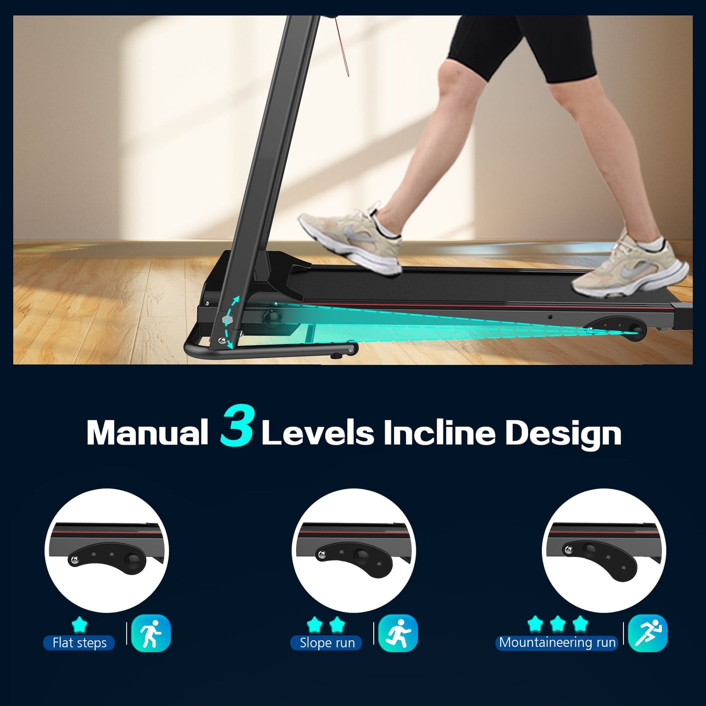 FYC Folding Treadmills with Incline, Foldable Portable Treadmills for Home Small Compact Mini Treadmill 300 LBS Capacity with 12 HIIT Modes LED Display Walking Pad Treadmill with Large Running Area