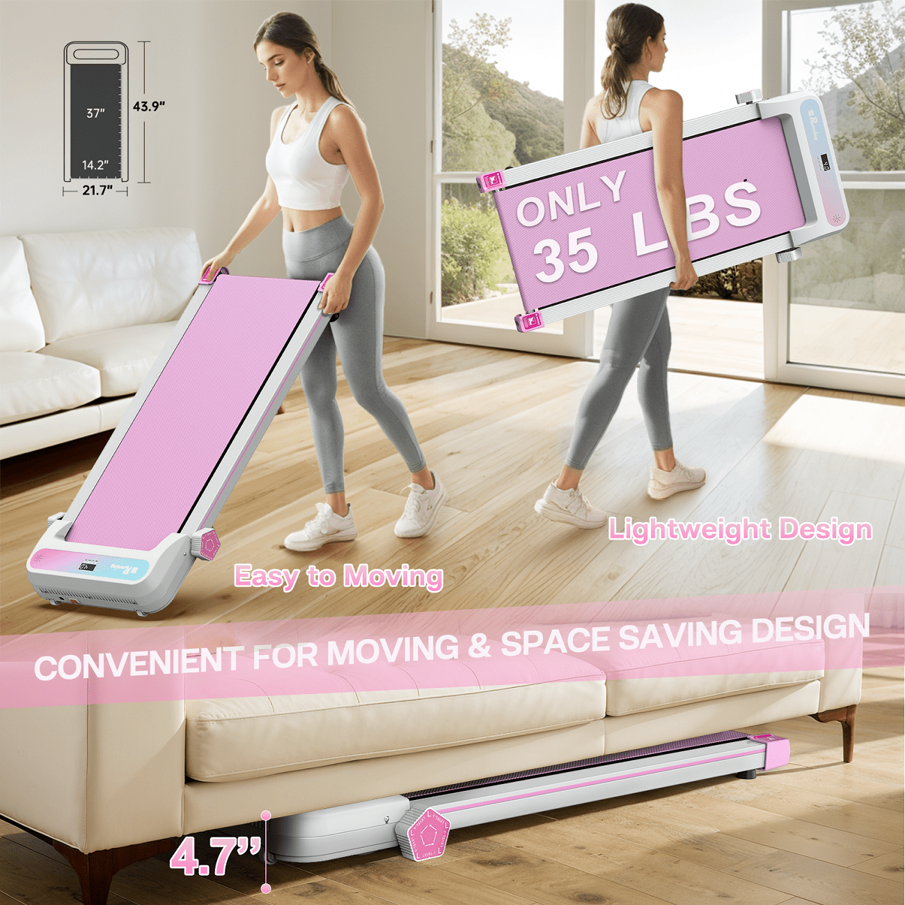 FYC Walking Pad with Incline - 4 in 1 Under Desk Treadmill for Home Portable Lightweight Compact Running Machine Walking Jogging for Home Office