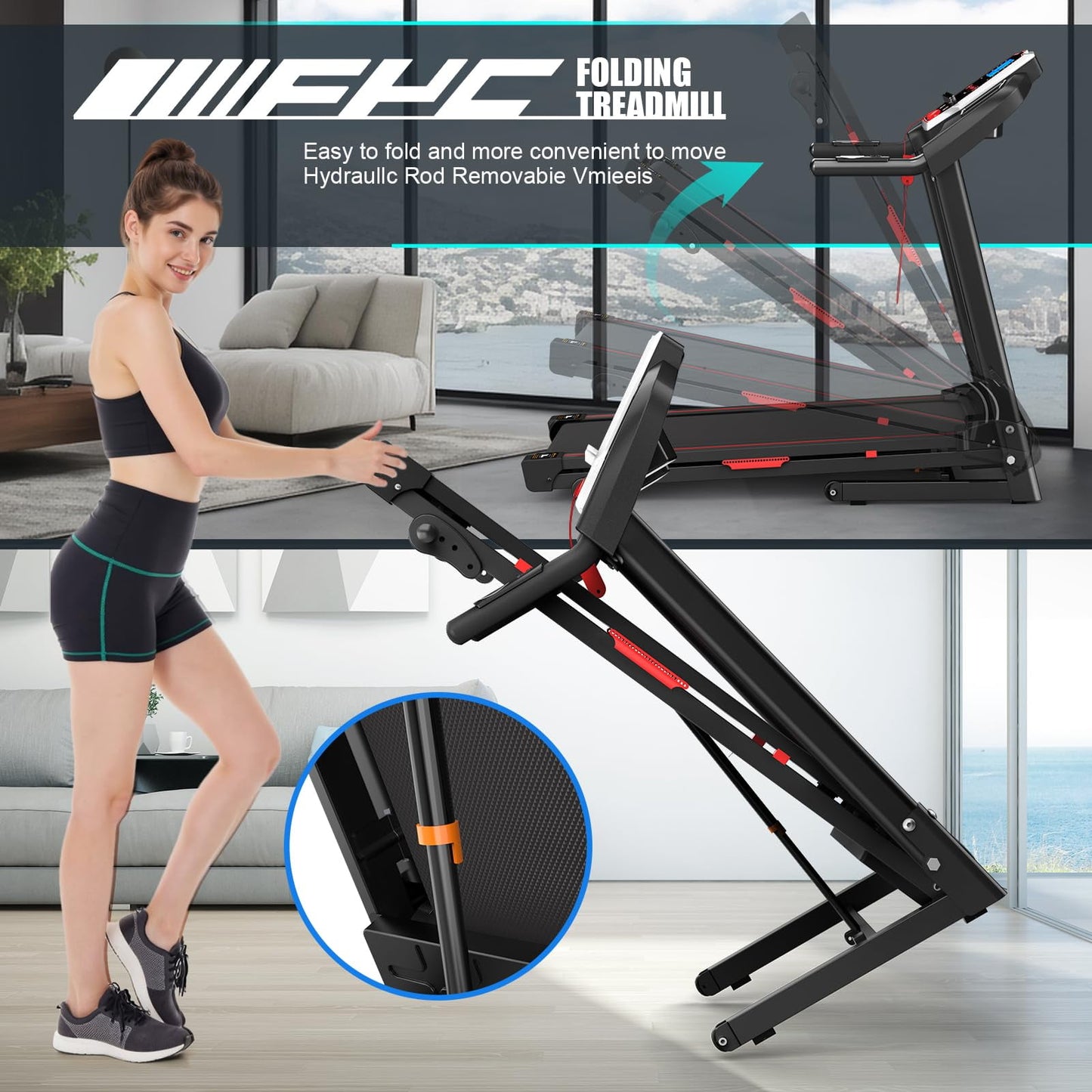 FYC 400lb Capacity 3.5 HP Treadmill with 15% Auto Incline for Home - Heavy Duty Foldable Treadmill with APP/Bluetooth - 18 Inch Wide Belt Folding Treadmill