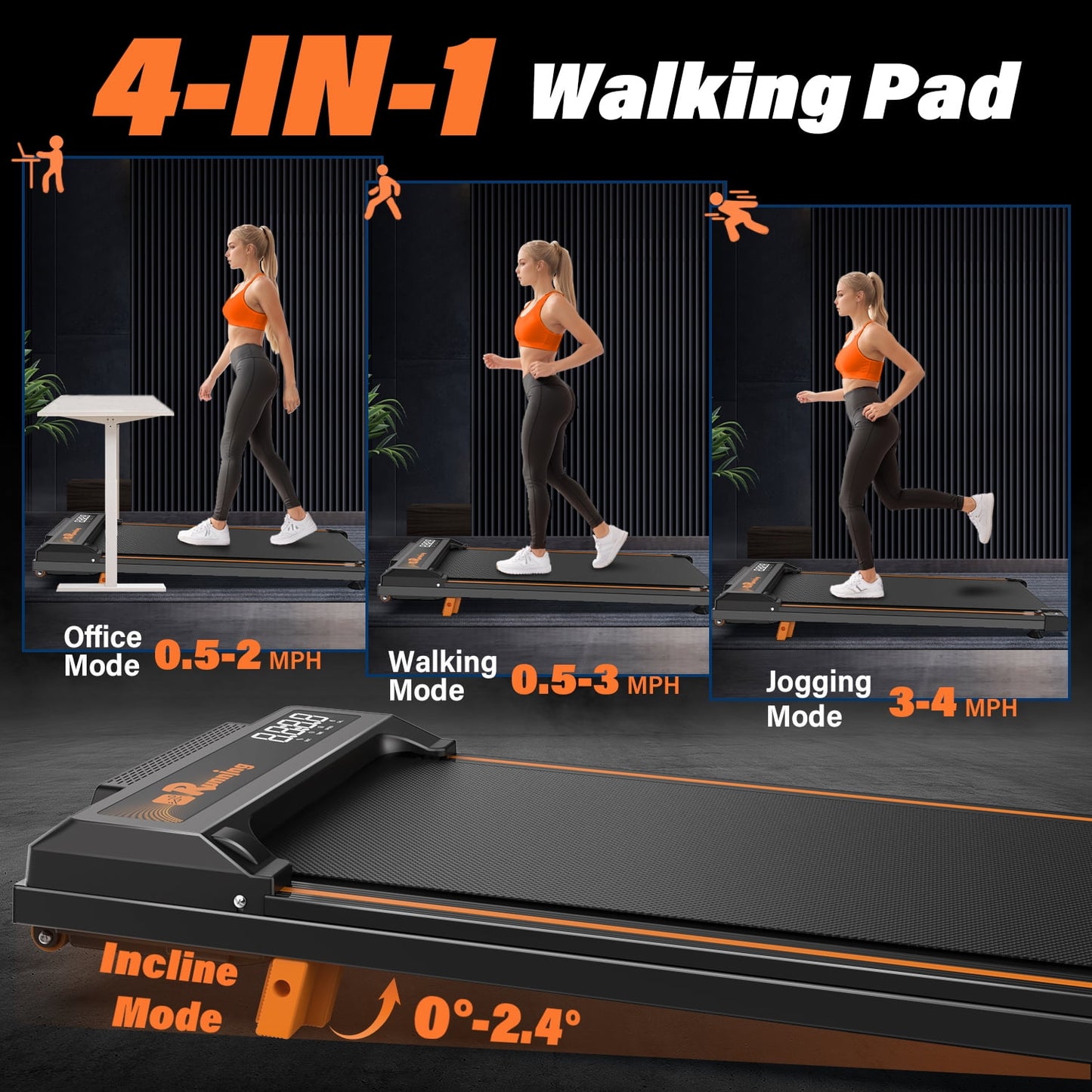 FYC Walking Pad Treadmill with Incline - 4 in 1 Under Desk Home Portable Compact Machine
