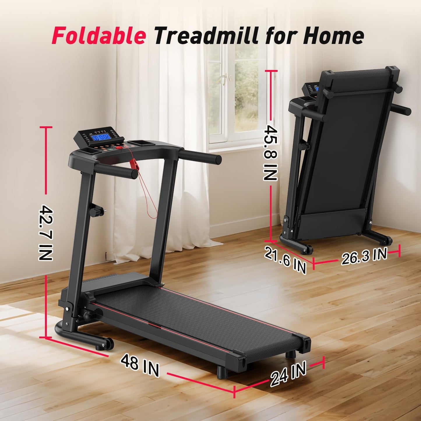 FYC Foldable Portable Treadmills for Home with 300 LBS Capacity, APP Control, Compact Small Walking Pad Treadmill for Office