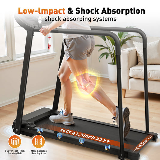 FYC Retro Walking Foldable Treadmill for Seniors with Incline Fitness Recovery with Side Rails, Reverse Walking Treadmill with Handrails, 300 lbs Capacity