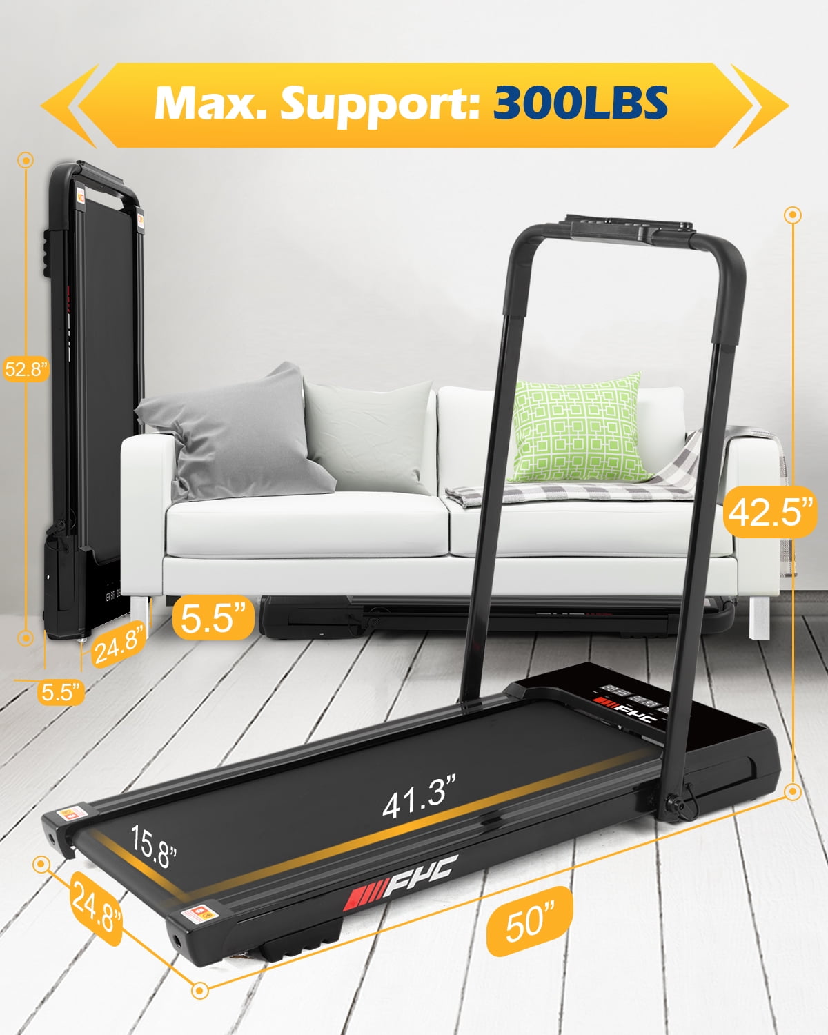 FYC Walking Pad Treadmill with Incline - 4 in 1 Under Desk Home Portable Compact Machine