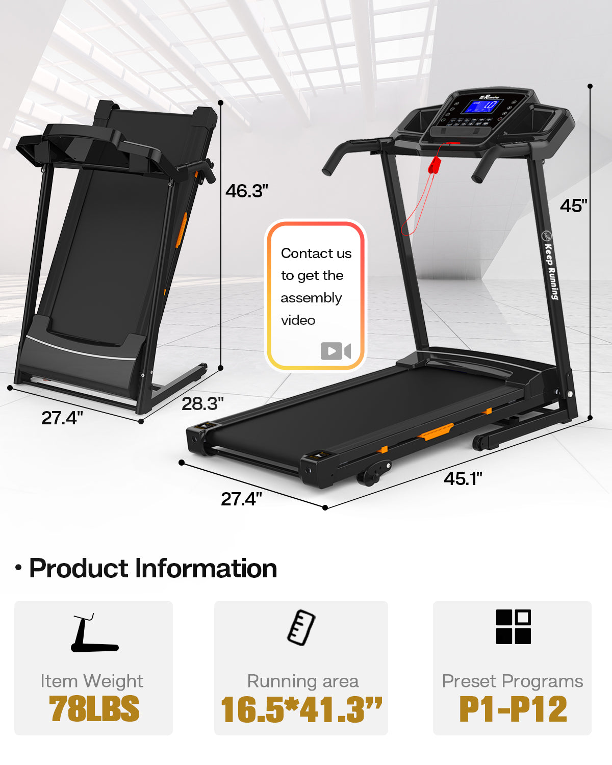 RUNCOMPAX Electric Treadmill Running Machine Black