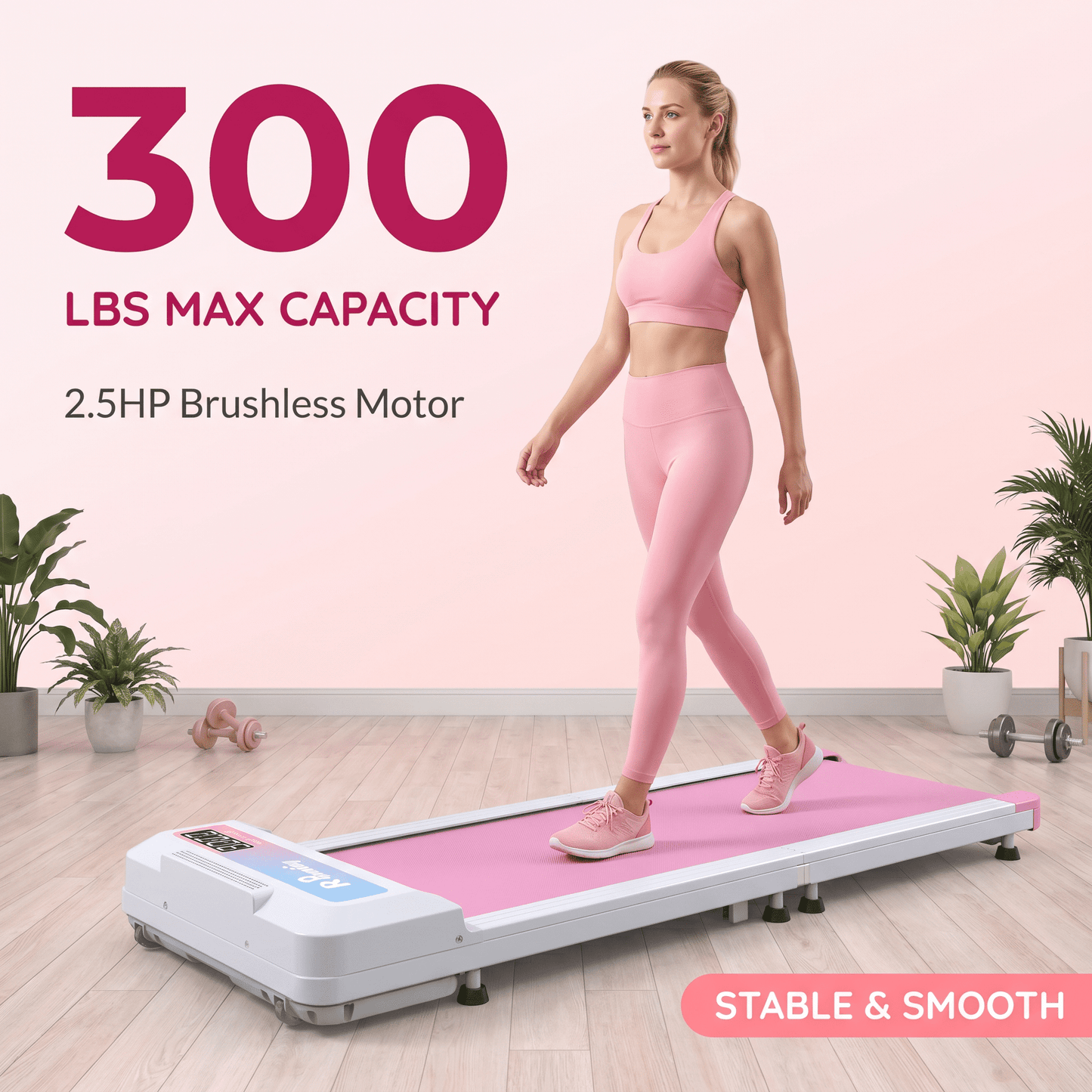 FYC Under Desk Walking Pad, 180°  Foldable Treadmill for Home Office, 2.5HP Quiet Brushless Motor 0.5-4MPH Speed 300LBS Capacity, Compact Design for Small Space,  App Control & Bluetooth Speaker