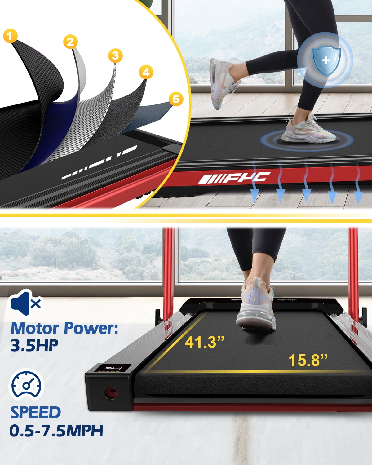 FYC Walking Pad Treadmill with Incline - 4 in 1 Under Desk Home Portable Compact Machine