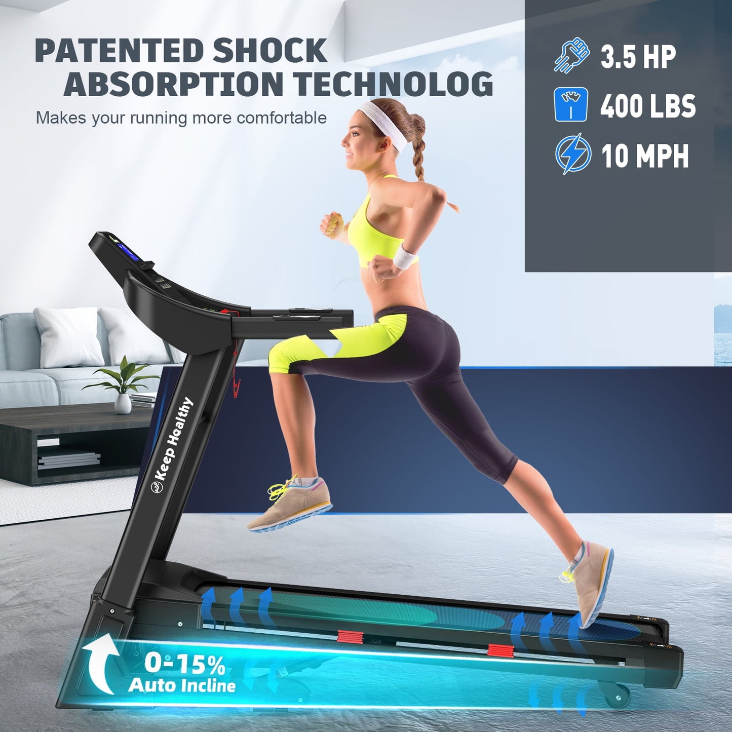 FYC 400lb Capacity 3.5 HP Treadmill with 15% Auto Incline for Home - Heavy Duty Foldable Treadmill with APP/Bluetooth - 18 Inch Wide Belt Folding Treadmill