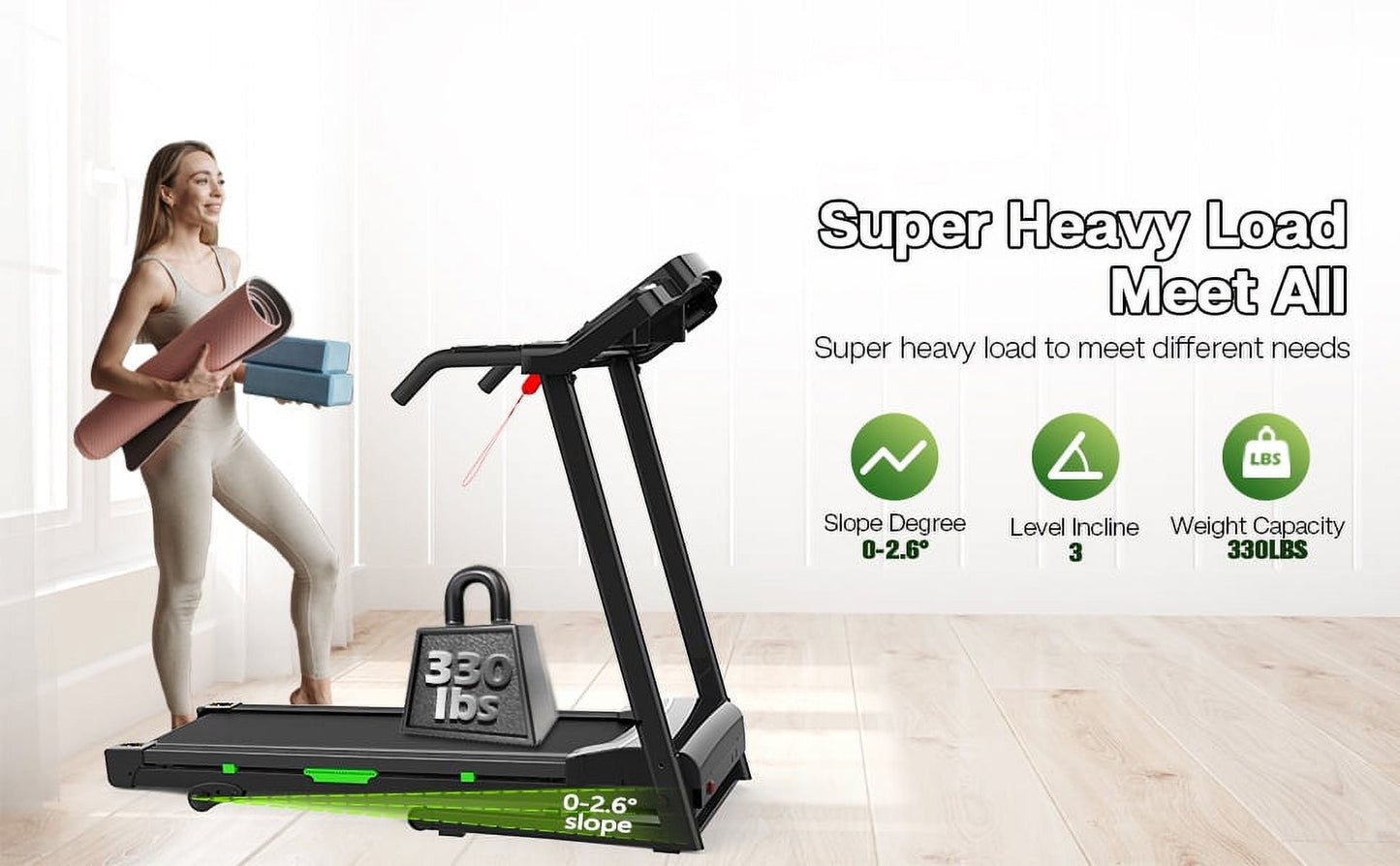 FYC 400lb Capacity 3.5 HP Treadmill with 15% Auto Incline for Home - Heavy Duty Foldable Treadmill with APP/Bluetooth - 18 Inch Wide Belt Folding Treadmill