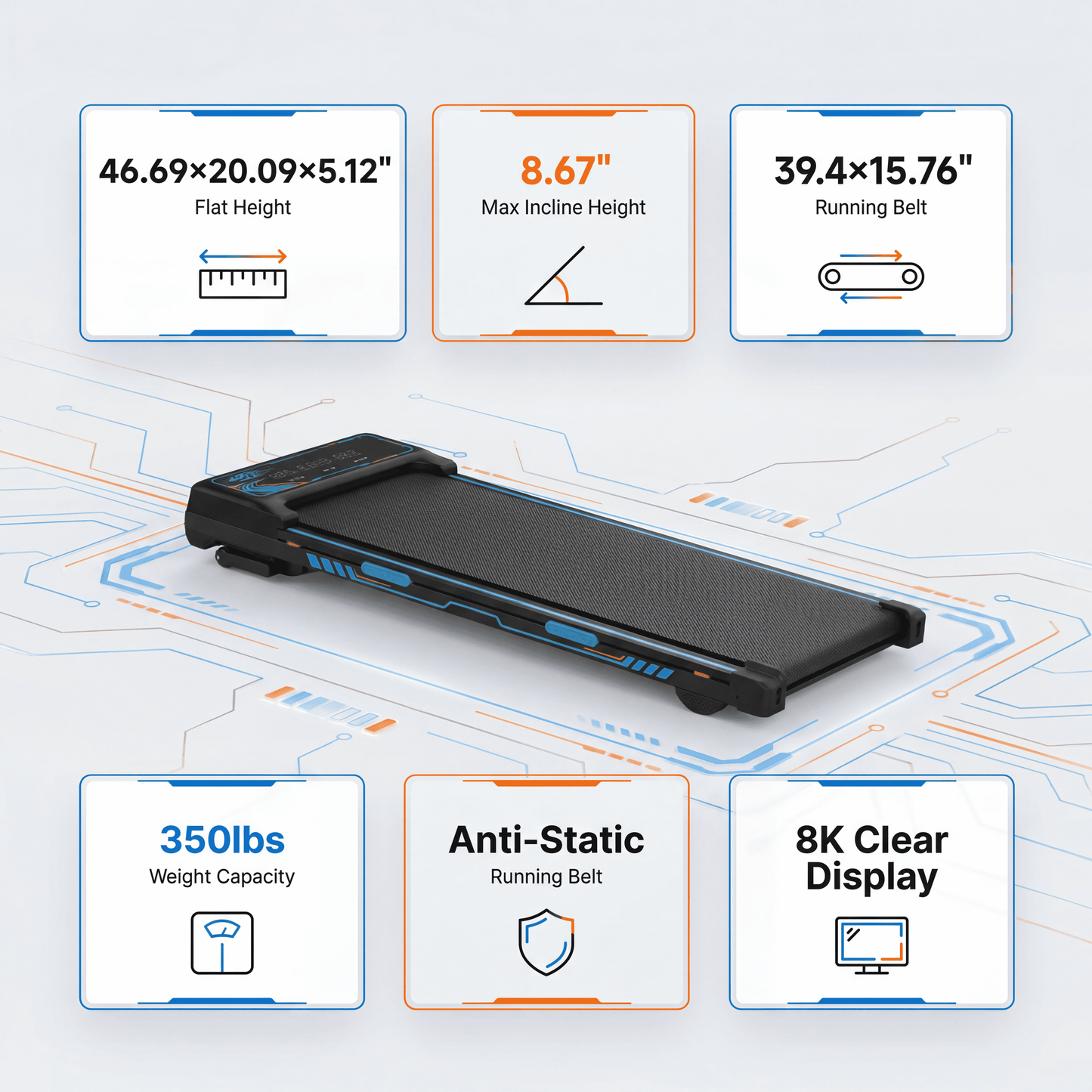 FYC Walking Pad Treadmill with 15% Auto Incline, 350 lbs Capacity 3.5HP Ultra Quiet Brushless Motor, 0.5-6MPH Speed, Bluetooth Speaker & APP, Under Desk Treadmill for Home Office Hiking