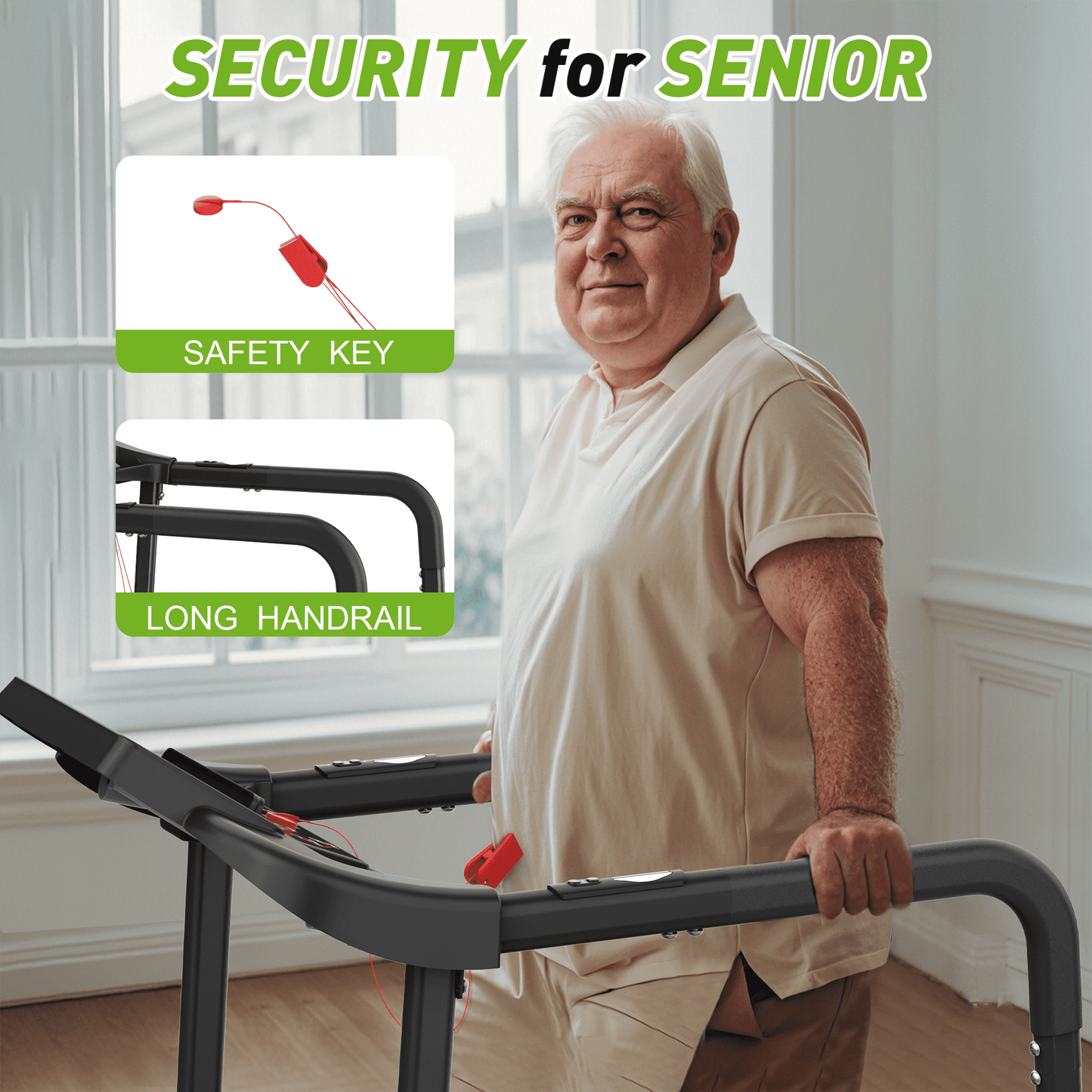 FYC Retro Walking Foldable Treadmill for Seniors with Incline Fitness Recovery with Side Rails, Reverse Walking Treadmill with Handrails, 300 lbs Capacity