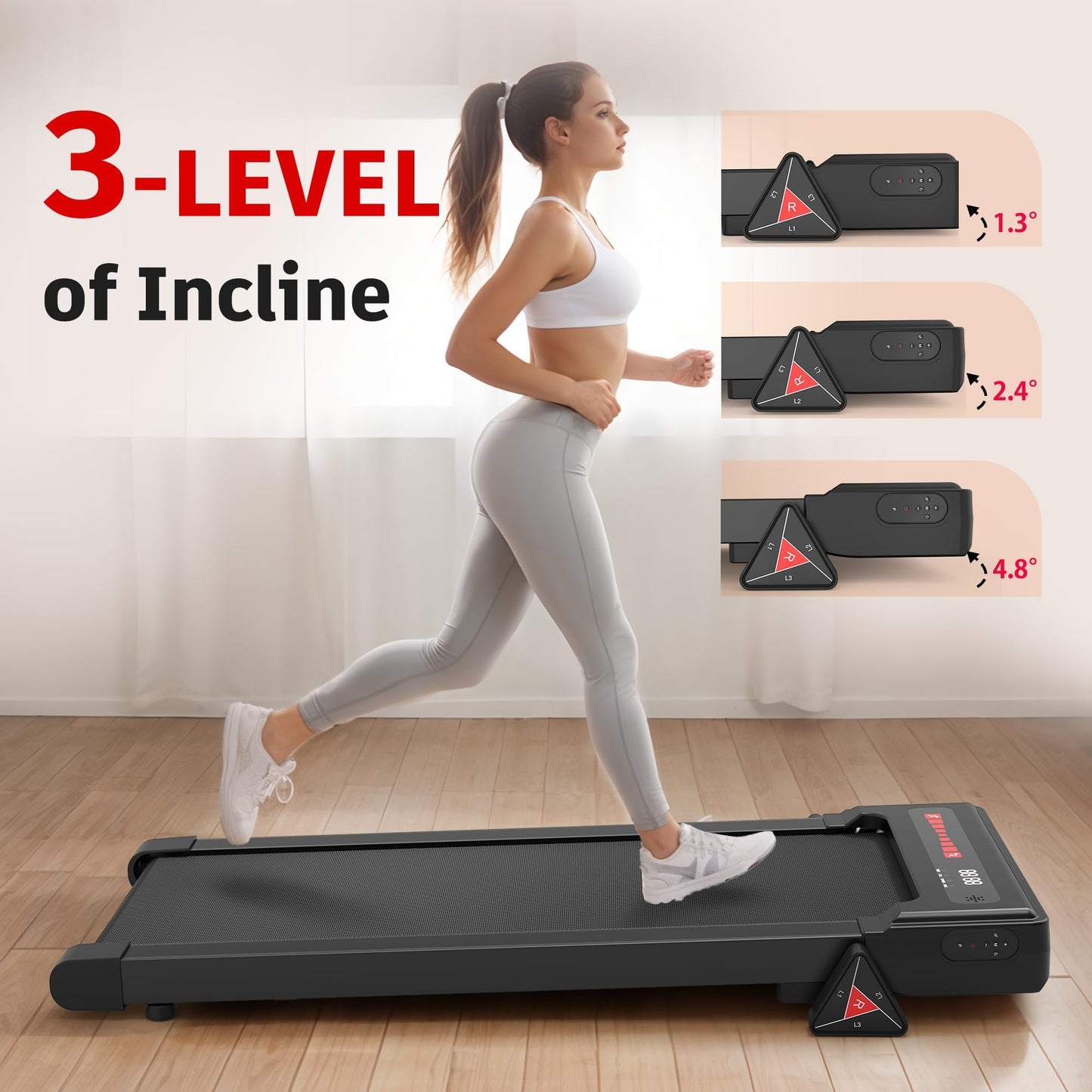 FYC Walking Pad with Incline - 4 in 1 Under Desk Treadmill for Home Portable Lightweight Compact Running Machine Walking Jogging for Home Office