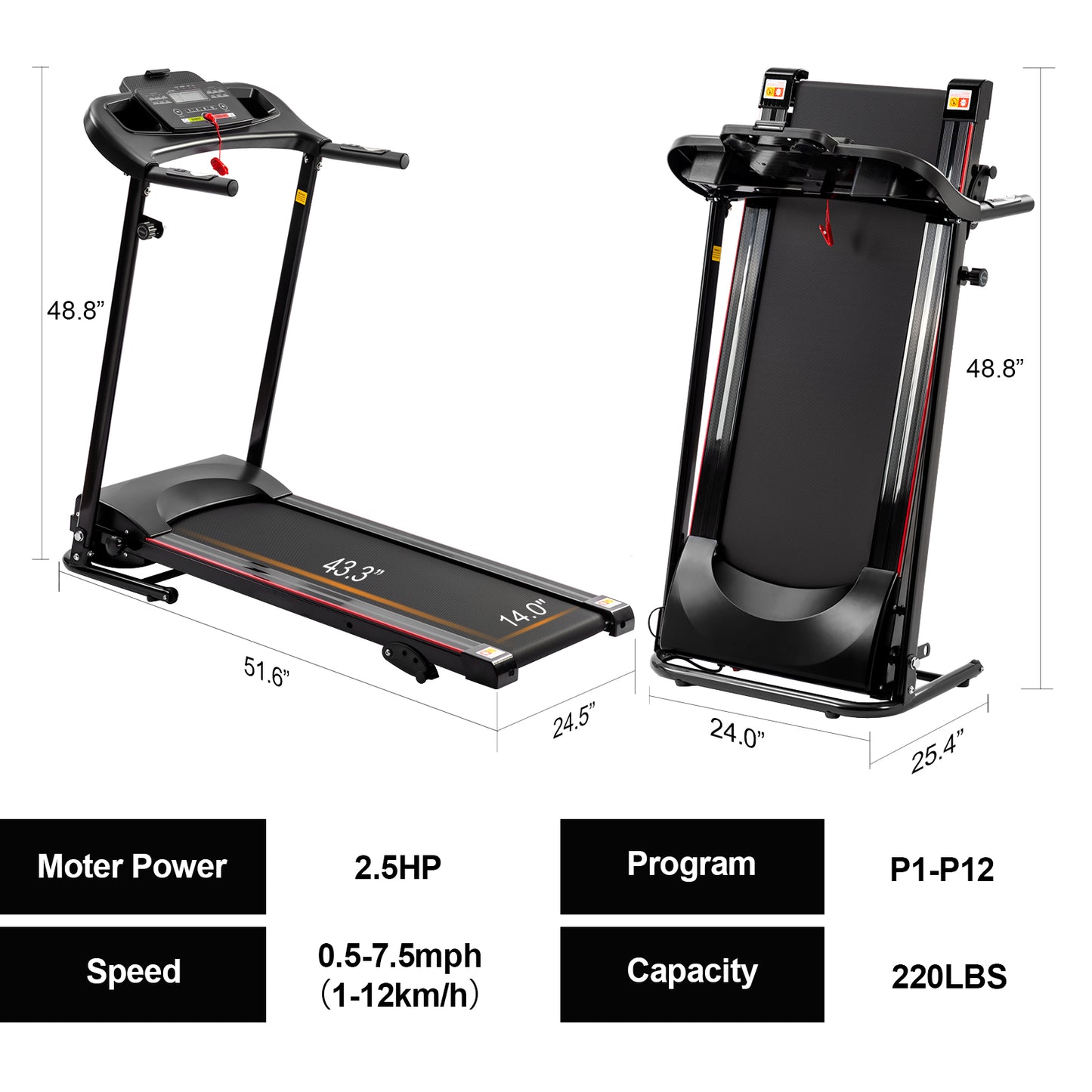 FYC 2.5HP Folding Treadmills for Home with Bluetooth and Incline (JK1609M)