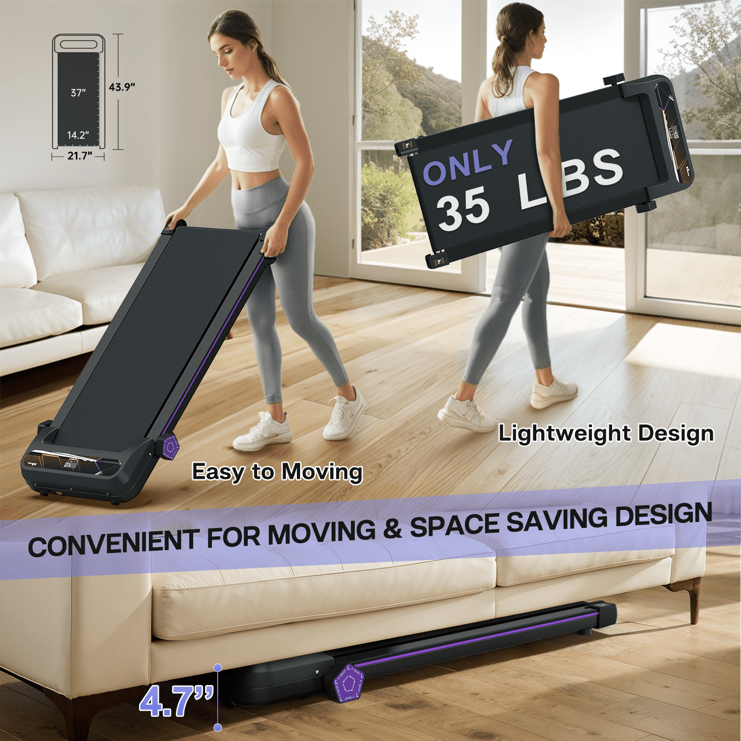 FYC Walking Pad Treadmill with Incline - 4 in 1 Under Desk Home Portable Compact Machine