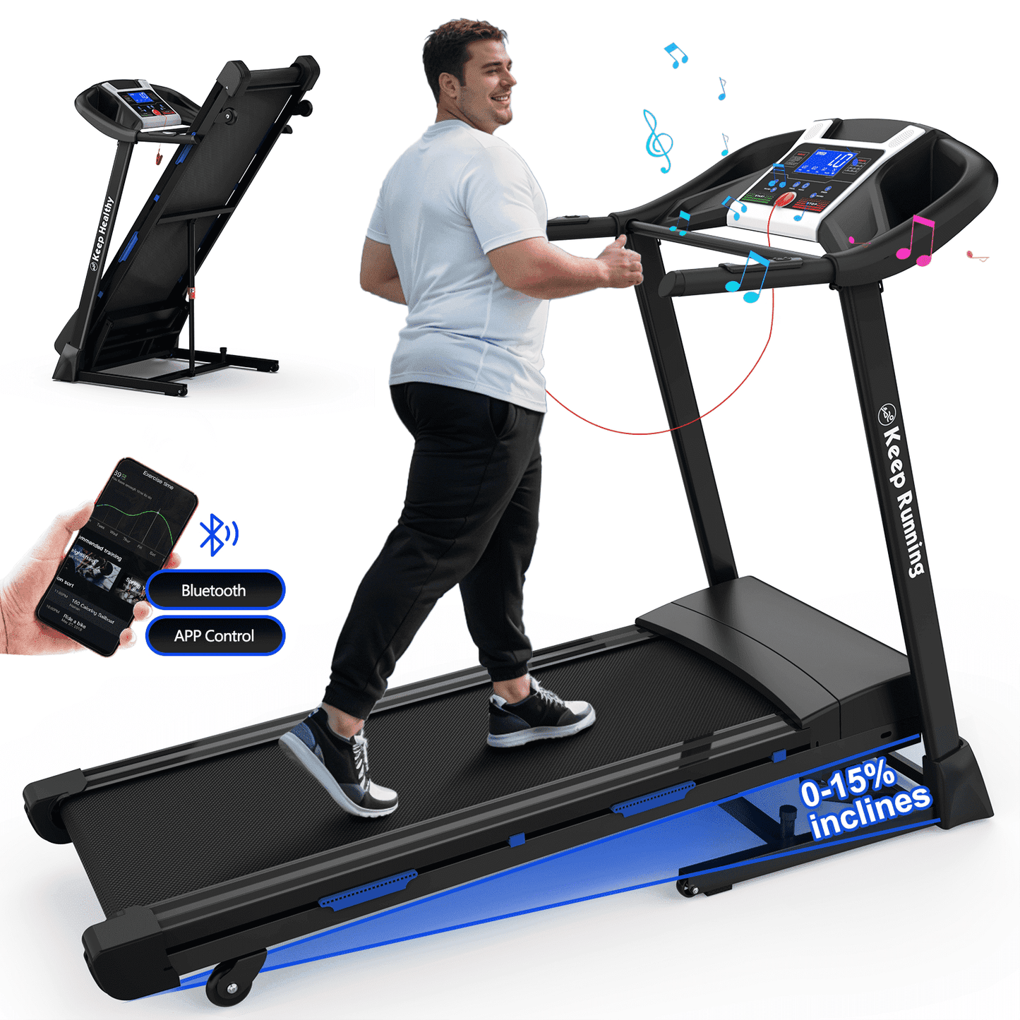 FYC 400LBS Capacity 3.5 HP Treadmill with 15% Auto Incline for Home- Heavy Duty Treadmill Foldable with APP/Bluetooth - 18 Inch Wide Belt, Folding Treadmill for Home Gym Walking Running Exercise