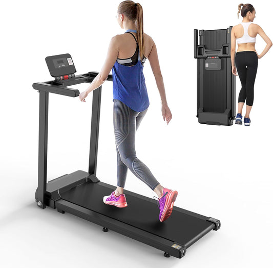 FYC Folding Treadmill with Handles, Treadmills for Home Small Spaces, 2.5HP Foldable Treadmills with LED Display, 300 LBS Capacity, Walking Pad Treadmill with Handle Bar