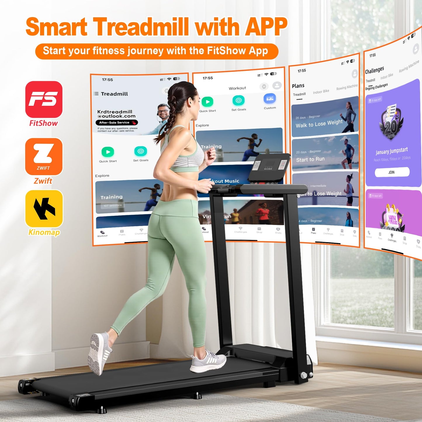 FYC Foldable Treadmill for Home, Electric Folding Treadmill with 300 lb Capacity, APP Control, Compact Design