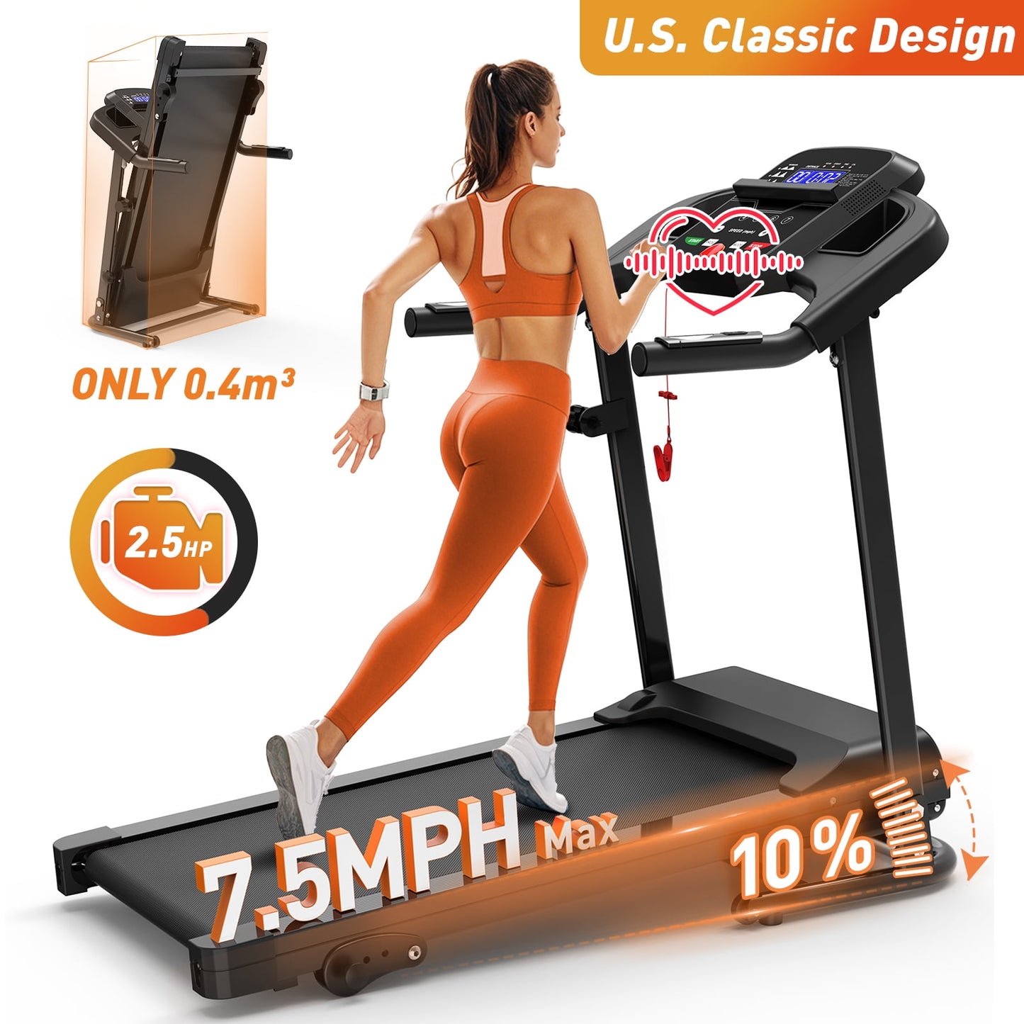 FYC Foldable Treadmill for Home, Electric Folding Treadmill with 300 lb Capacity, APP Control, Compact Design