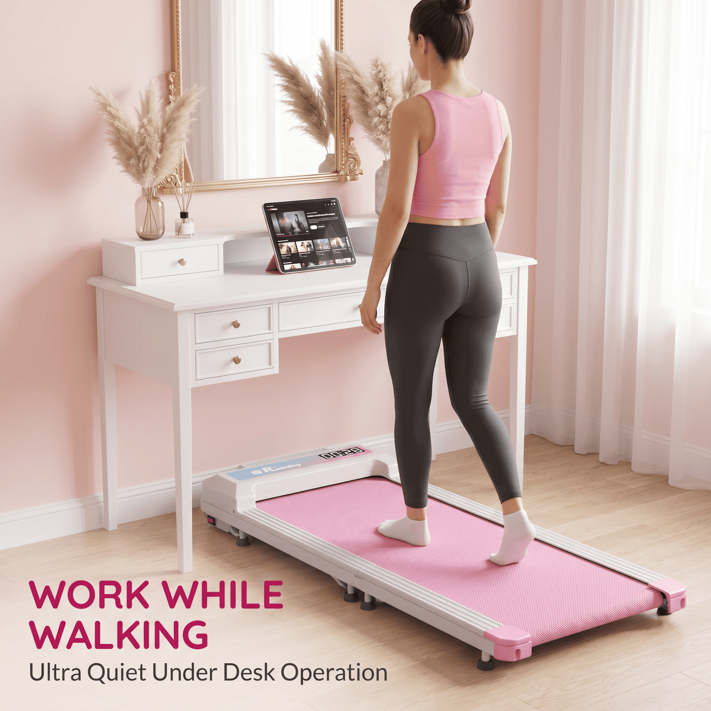 FYC Under Desk Walking Pad, 180°  Foldable Treadmill for Home Office, 2.5HP Quiet Brushless Motor 0.5-4MPH Speed 300LBS Capacity, Compact Design for Small Space,  App Control & Bluetooth Speaker