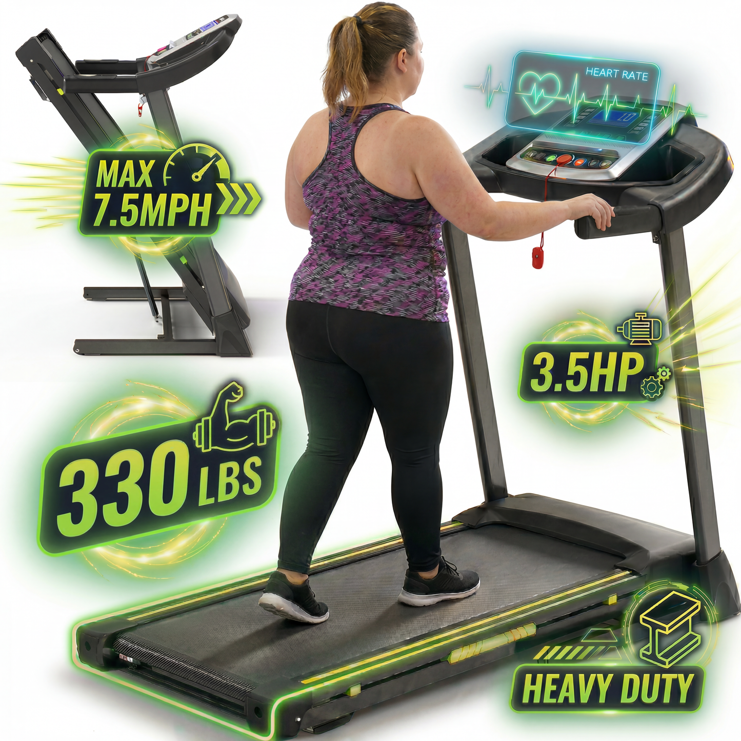 FYC 400lb Capacity 3.5 HP Treadmill with 15% Auto Incline for Home - Heavy Duty Foldable Treadmill with APP/Bluetooth - 18 Inch Wide Belt Folding Treadmill