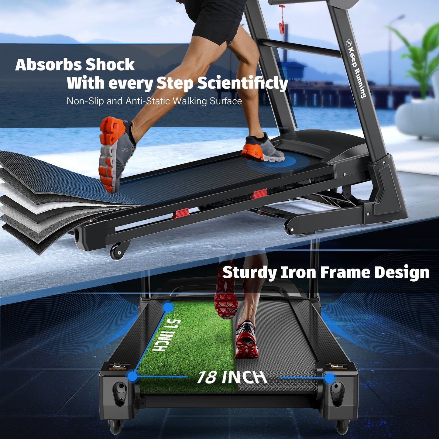 FYC 400LBS Capacity 3.5 HP Treadmill with 15% Auto Incline for Home- Heavy Duty Treadmill Foldable with APP/Bluetooth - 18 Inch Wide Belt, Folding Treadmill for Home Gym Walking Running Exercise