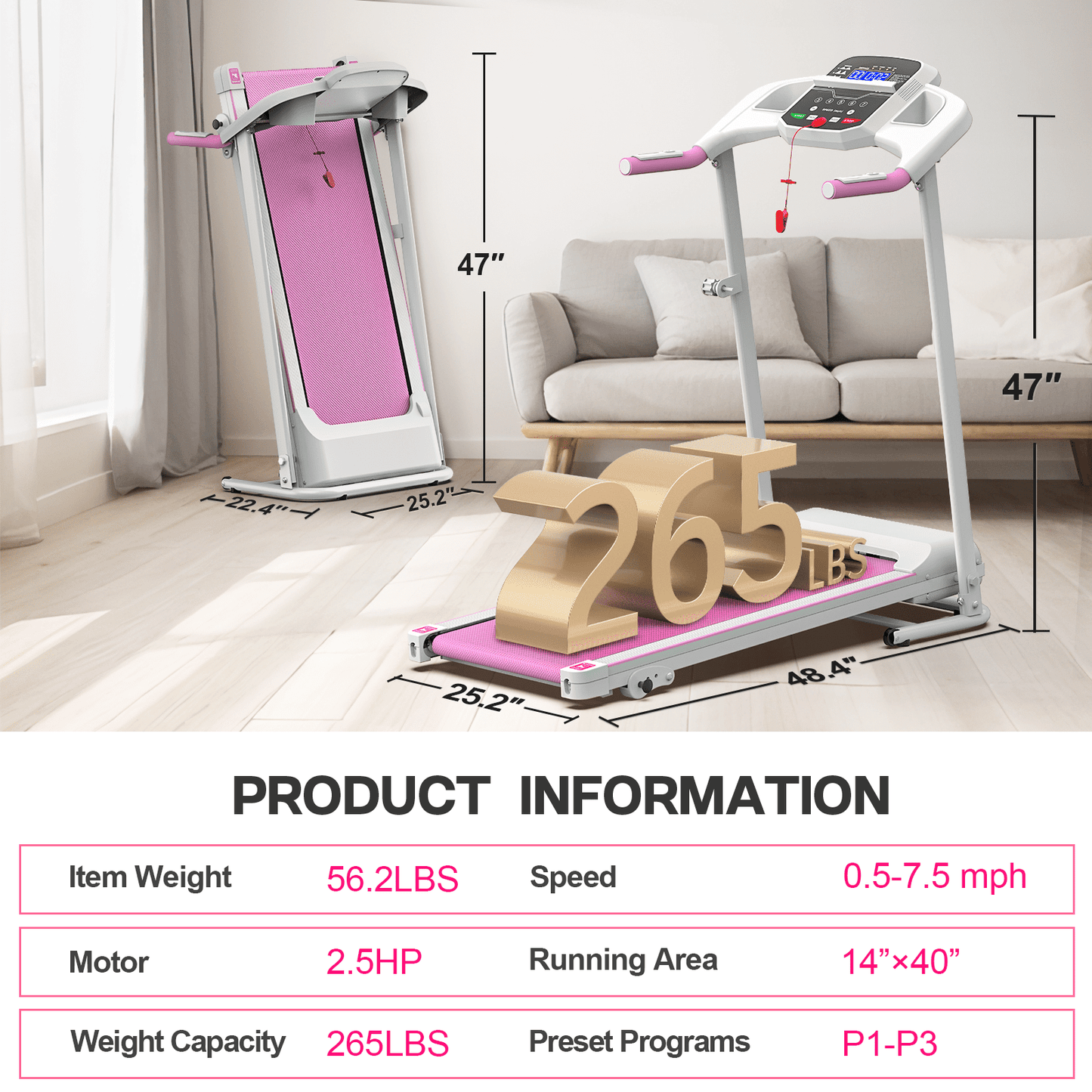 FYC Foldable Treadmill for Home, Electric Folding Treadmill with 300 lb Capacity, APP Control, Compact Design