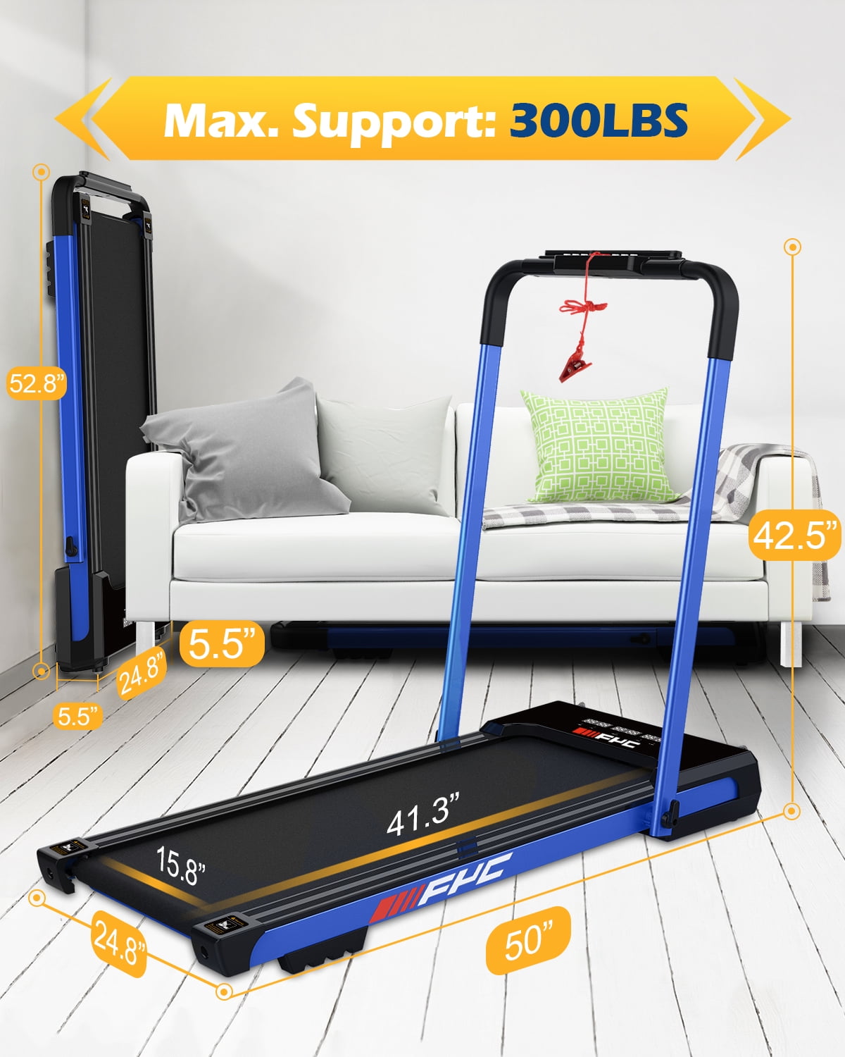 FYC Walking Pad Treadmill with Incline - 4 in 1 Under Desk Home Portable Compact Machine