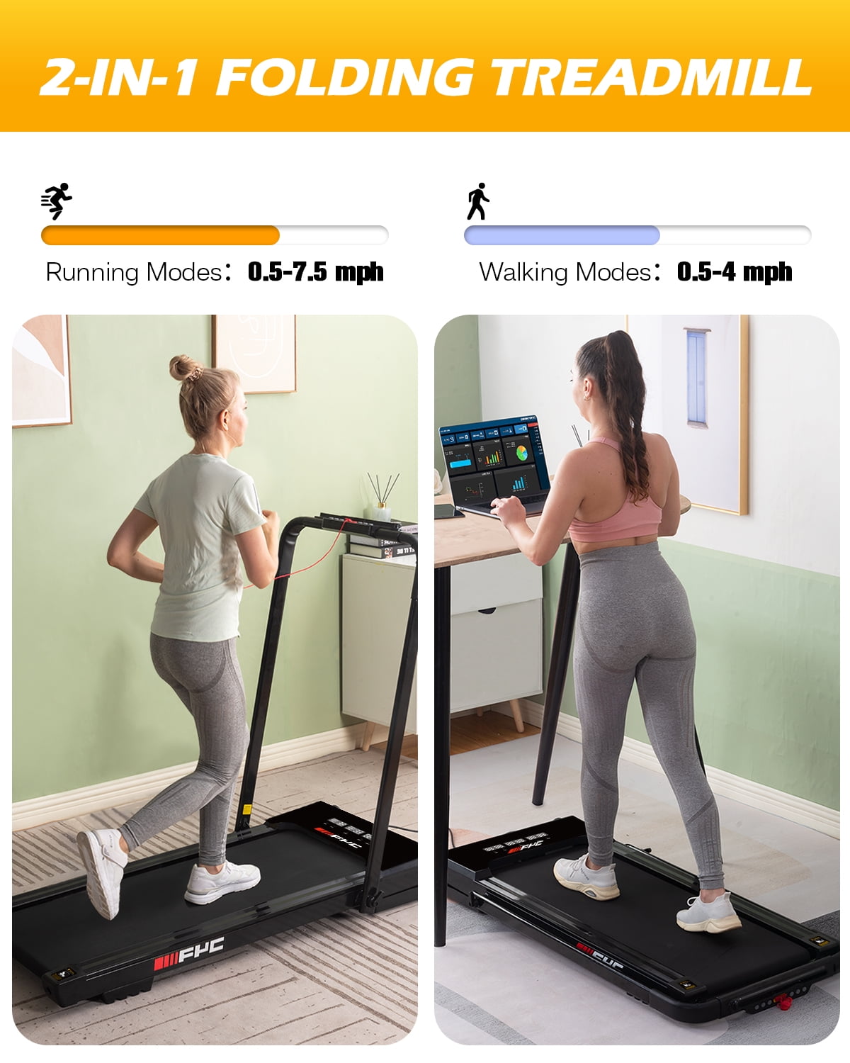 FYC Walking Pad Treadmill with Incline - 4 in 1 Under Desk Home Portable Compact Machine