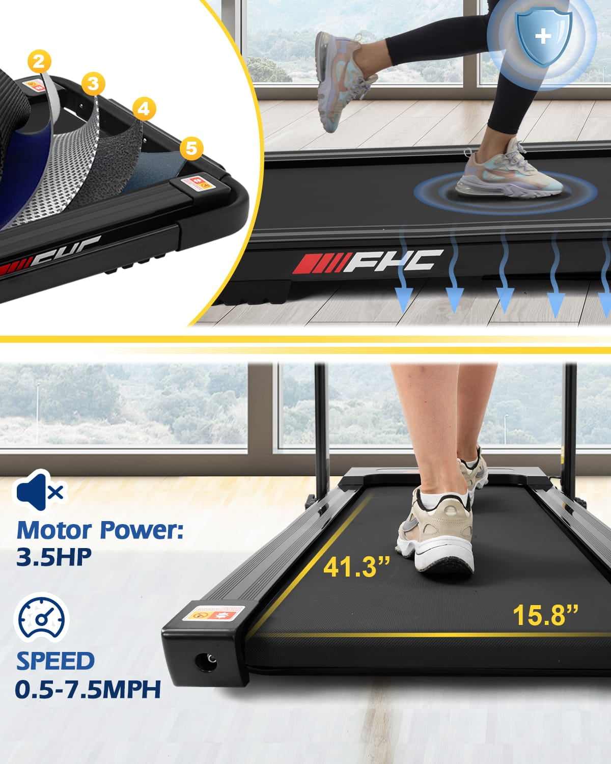 FYC Walking Pad Treadmill with Incline - 4 in 1 Under Desk Home Portable Compact Machine