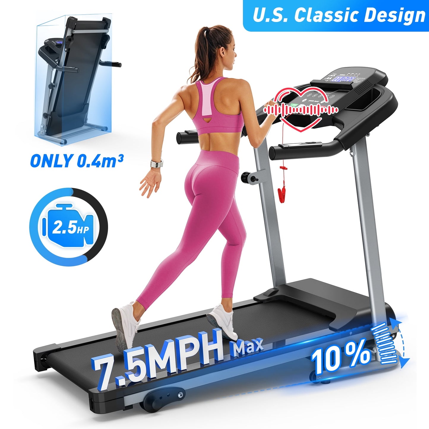 FYC Foldable Treadmill for Home, Electric Folding Treadmill with 300 lb Capacity, APP Control, Compact Design