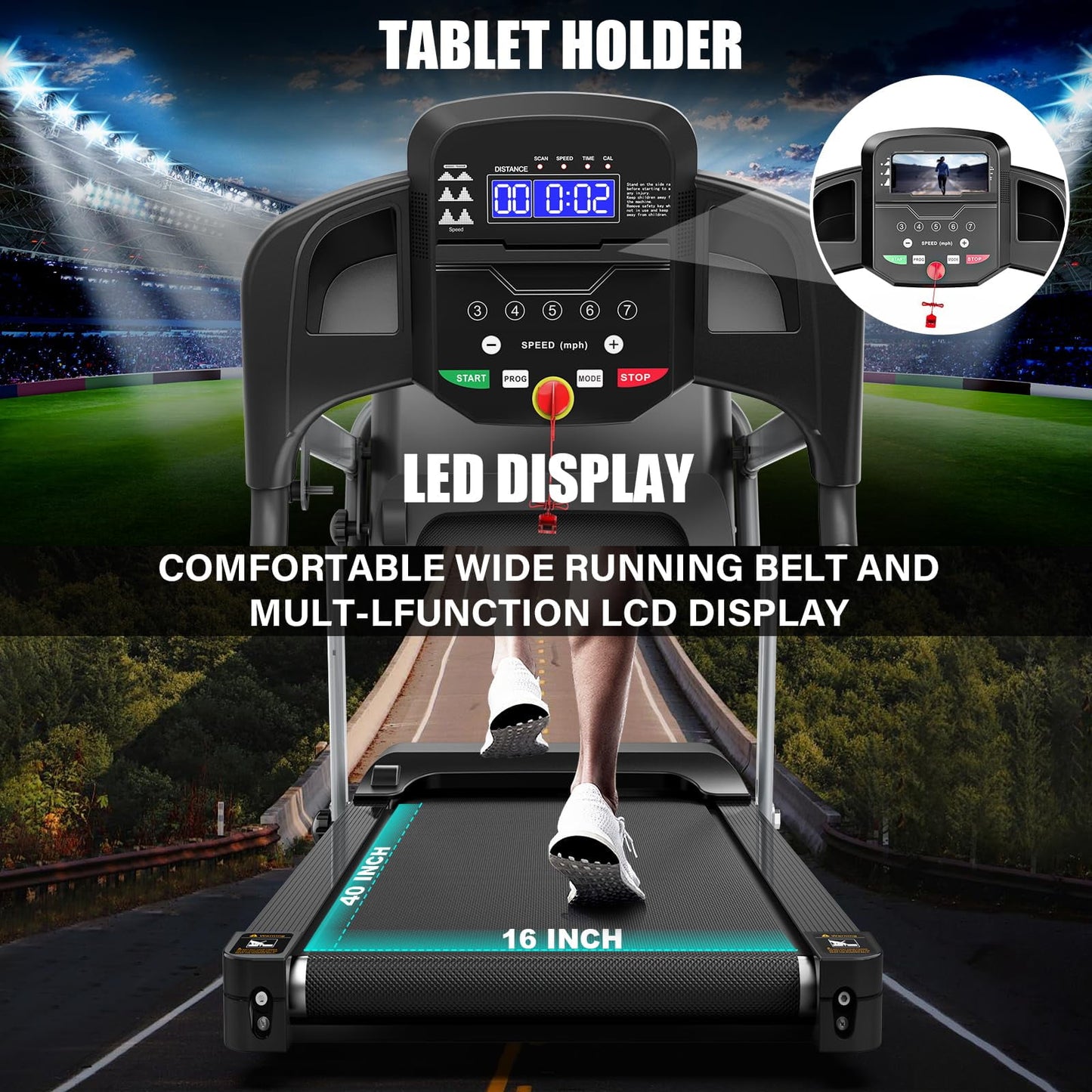 FYC Foldable Electric Treadmill for Home, 2.5HP Quiet 7.5 MPH with Heart Rate Sensor and LCD Display