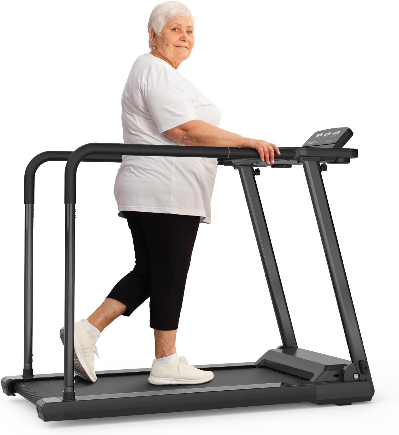 FYC Retro Walking Foldable Treadmill for Seniors with Incline Fitness Recovery with Side Rails, Reverse Walking Treadmill with Handrails, 300 lbs Capacity