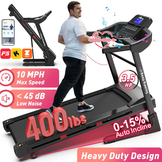 FYC 400lb Capacity 3.5 HP Treadmill with 15% Auto Incline for Home - Heavy Duty Foldable Treadmill with APP/Bluetooth - 18 Inch Wide Belt Folding Treadmill