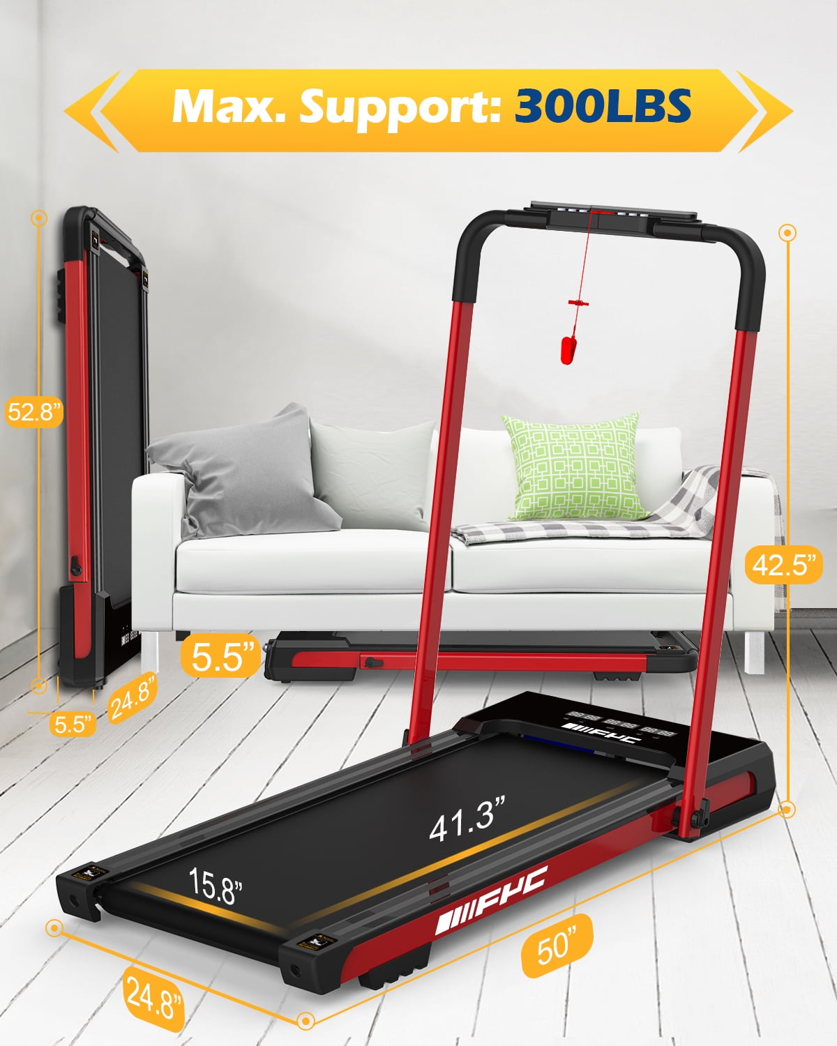FYC Walking Pad with Incline - 4 in 1 Under Desk Treadmill for Home Portable Lightweight Compact Running Machine Walking Jogging for Home Office