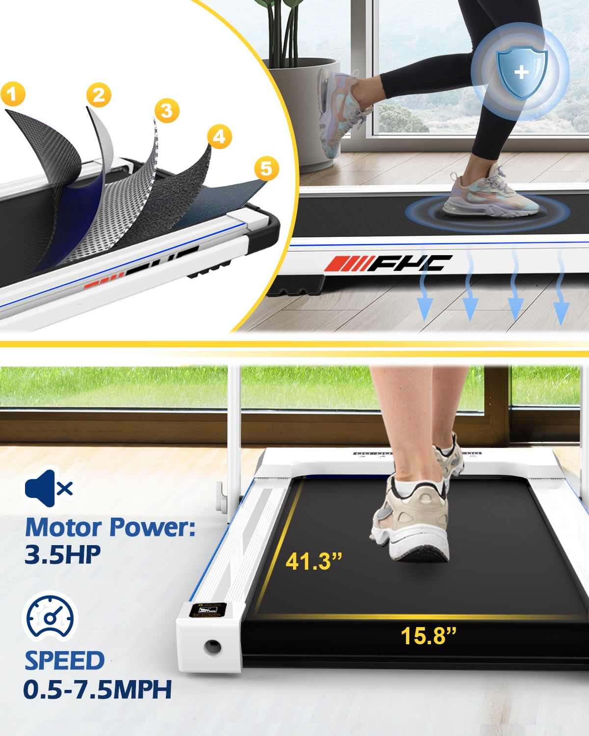 FYC Walking Pad Treadmill with Incline - 4 in 1 Under Desk Home Portable Compact Machine